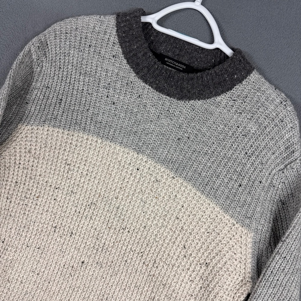 Scotch & Soda Sweater Mens XL Grey Colorblock Wool Blend Speckled Crewneck